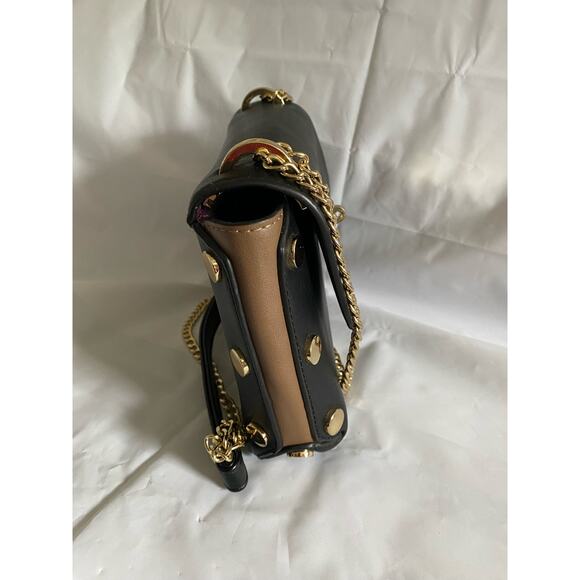 Vintage Rare Sondra Roberts Square Black Beige Crossbody Leather - Picture 8 of 9